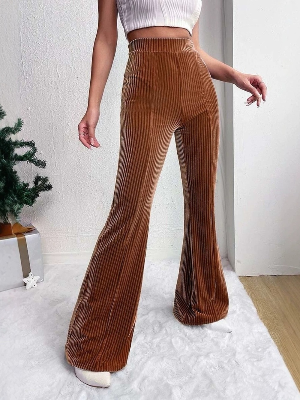 Full Size High-Waisted Velvet Flare Pants Plus Size